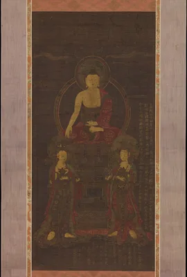 석가삼존도  조선 · 釋迦三尊圖  朝鮮 · Shakyamuni triad — Unidentified artist