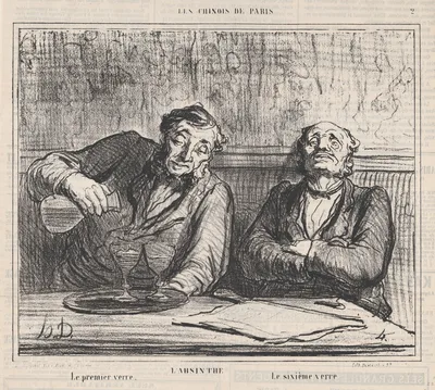 Absinthe: The first glass, the sixth glass, from 'The Chinese of Paris," published in Le Charivari, December 22, 1863 — Aaron Martinet · Honoré Daumier · Destouches