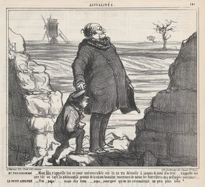 Mr. Prudhomme and young Adolph, from 'News of the Day,' published in Le Charivari, January 27, 1860 — Destouches · Aaron Martinet · Honoré Daumier