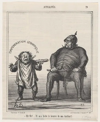 Hi! Hi! he licked the butter off my bread!, from 'News of the day,' published in Le Charivari, May 3, 1867 — Arnaud de Vresse · Honoré Daumier · Destouches