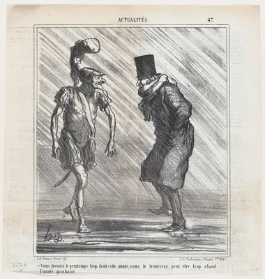 You find spring too cold this year... next year you will perhaps find it too hot, from 'News of the day,' published in Le Charivari, March 30, 1867 — Arnaud de Vresse · Honoré Daumier · Destouches