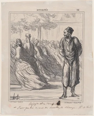 Deep thoughts of a grocer: One really mustn't speak badly of the sheep of Panurge... these here are getting sheared too, from 'News of the day,' published in "Le Charivari" — Destouches · Honoré Daumier · Arnaud de Vresse