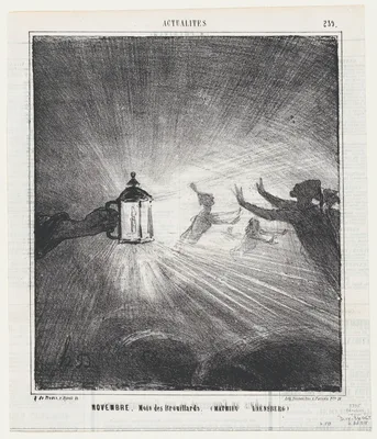 November, month of fog (Matthieu de Laensberg), from 'News of the day,' published in Le Charivari, November 14, 1867 — Arnaud de Vresse · Destouches · Honoré Daumier