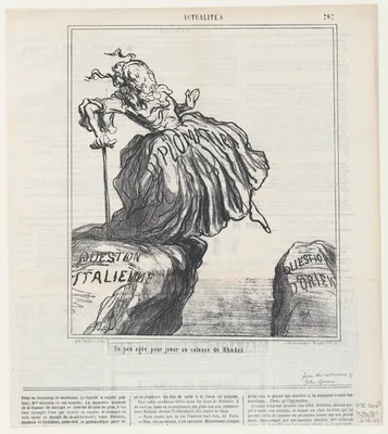 A bit too old to play "Colossus of Rhodes," from 'News of the day,' published in Le Charivari, December 10, 1867 — Arnaud de Vresse · Destouches · Honoré Daumier