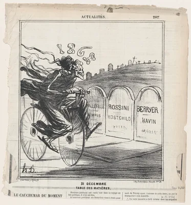 December 31st, Table of contents, from 'News of the day,' published in Le Charivari, December 31, 1868 — Arnaud de Vresse · Honoré Daumier · Destouches