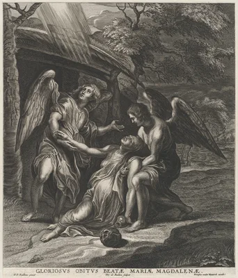 Saint Mary Magdalene in ecstasy, supported by two angels — Pieter de Bailliu · Frans van den Wyngaerde · Peter Paul Rubens