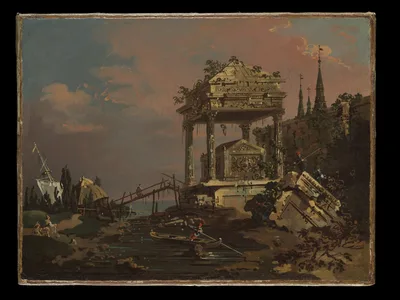 Imaginary View with a Tomb by the Lagoon — Canaletto