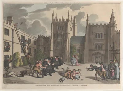 The Entrance to the Cloisters at Magdalen College, Oxford — Rudolph Ackermann, London · Thomas Rowlandson