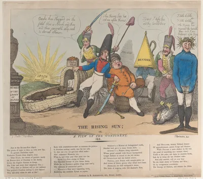 The Rising Sun; Or, A View of the Continent — Francis II, Holy Roman Emperor · Thomas Rowlandson · Tsar Alexander I · Napoléon Bonaparte · Frederick William III, King of Prussia · G. Sauley [Farnham] · Gustav IV Adolf, King of Sweden · Rudolph Ackermann, London