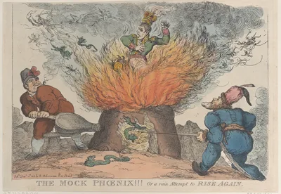 The Mock Phoenix!!! Or a Vain Attempt to Rise Again — Napoléon Bonaparte · Rudolph Ackermann, London · Thomas Rowlandson