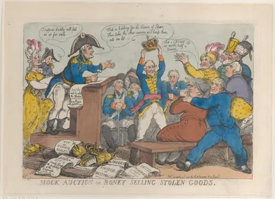 Mock Auction or Boney Selling Stolen Goods — Napoléon Bonaparte · Rudolph Ackermann, London · Empress Marie Louise of France · Thomas Rowlandson · Napoléon II, King of Rome and Duke of Reichstadt