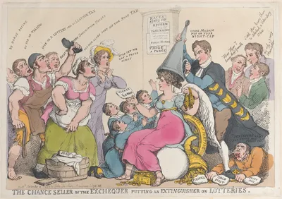 The Chance Seller of the Exchequer Putting an Extinguisher on Lotteries — Frederick John Robinson · John Fairburn · Thomas Rowlandson