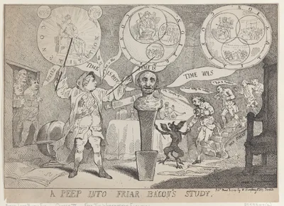 A Peep into Friar Bacon's Study — The Right Honorable Edmund Burke · William Humphrey · George III, King of Great Britain and Ireland · Frederick North, 2nd Earl of Guilford · Thomas Rowlandson · Charles James Fox