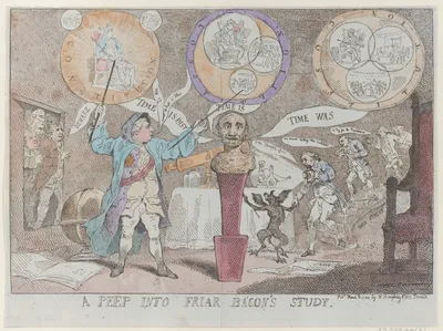 A Peep into Friar Bacon's Study — Charles James Fox · Frederick North, 2nd Earl of Guilford · The Right Honorable Edmund Burke · George III, King of Great Britain and Ireland · William Humphrey · Thomas Rowlandson