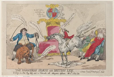 The Hanoverian Horse and British Lion — Charles James Fox · William Humphrey · Charles Wolfran Cornwall · Thomas Rowlandson · William Pitt