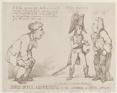 John Bull Listening to the Quarrels of State Affairs — Napoléon Bonaparte · Rudolph Ackermann, London · Thomas Rowlandson · Henry Addington, 1st Viscount Sidmouth