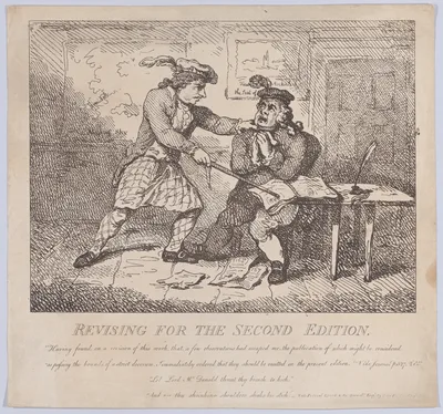 Frontispiece, Revising for the Second Edition (Picturesque Beauties of Boswell, Part the Second) — Alexander Macdonald , 1st Baron Macdonald of Slate · Thomas Rowlandson · James Boswell · Alexander Boswell, Lord Auchinleck · Samuel Collings · Elizabeth Jackson