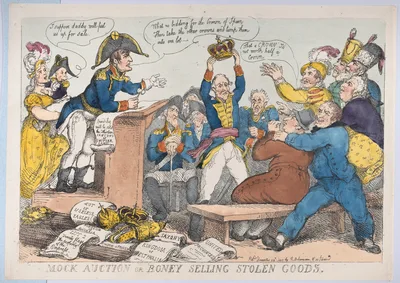Mock Auction or Boney Selling Stolen Goods — Empress Marie Louise of France · Napoléon II, King of Rome and Duke of Reichstadt · Napoléon Bonaparte · Rudolph Ackermann, London · Thomas Rowlandson