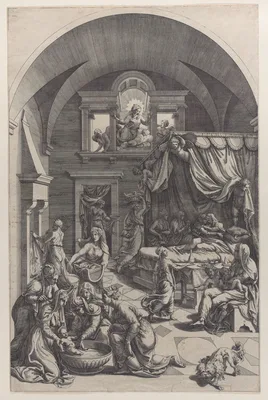Birth of Saint John the Baptist — Giulio Romano · Diana Scultori