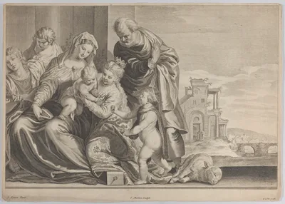 The Holy Family with Saint John the Baptist and musicians — Jacopo Tintoretto (Jacopo Robusti) · Jacob Matham · Frederick de Wit
