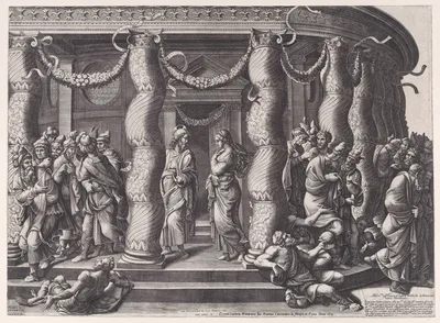 Christ and the woman taken in adultery — Antonio Caranzano · Giulio Romano · Diana Scultori