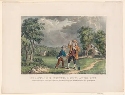 Franklin's Experiment, June 1752 – Demonstrating the identity of Lightning and Electricity, from which he invented the Lightning Rod — Abraham Lincoln · Currier & Ives
