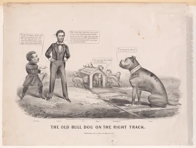 The Old Bull Dog on the Right Track — Currier & Ives · Robert E. Lee · General P. G. T. Beauregard · Ulysses S. Grant · General George B. McClellan · Abraham Lincoln · Jefferson Davis