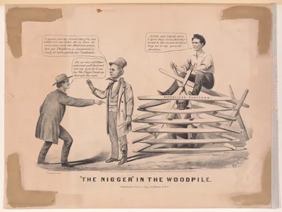 "The Nigger" in the Woodpile — Currier & Ives · Abraham Lincoln · Louis Maurer · Horace Greeley