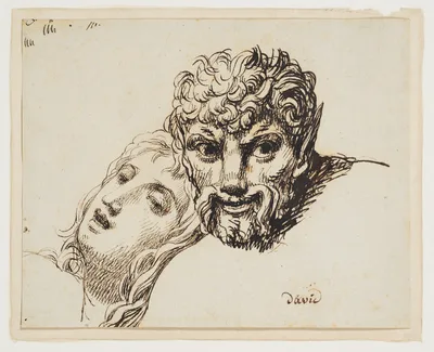 Heads of a faun and a young woman (Les têtes d'une jeune femme et d'un faune) — Jacques-Louis David